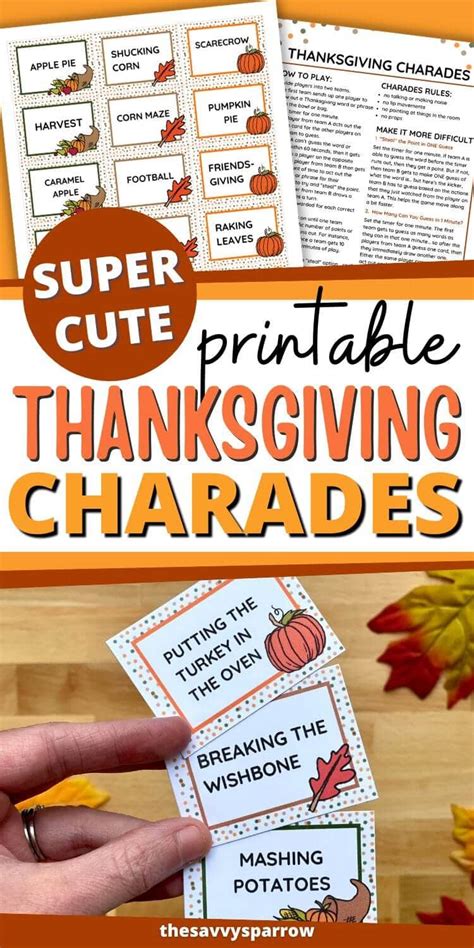 Printable Thanksgiving Charades Game for Easy After。